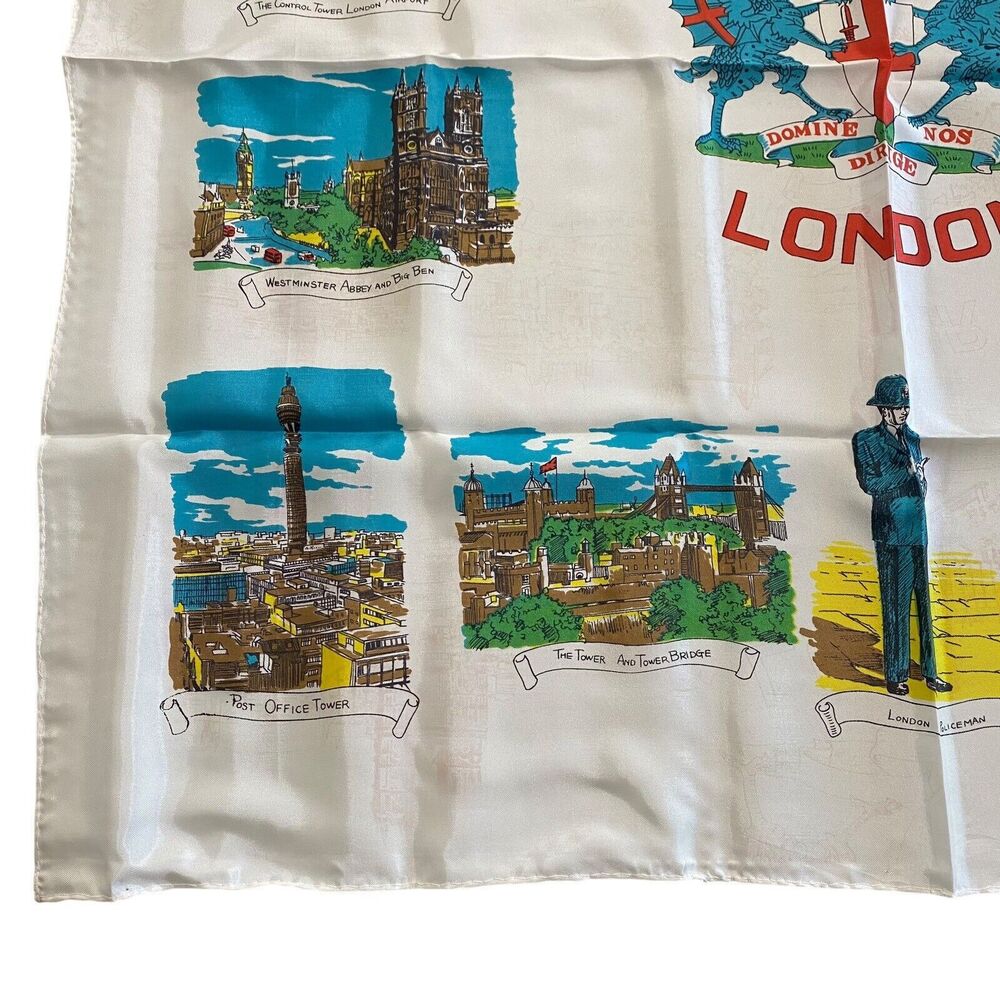 Vintage Acetate Scarf A Squire Souvenir of London 31 X 31 Landmarks Original Box - Picture 7 of 16